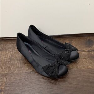 Candie's Black Satin Bow Flats